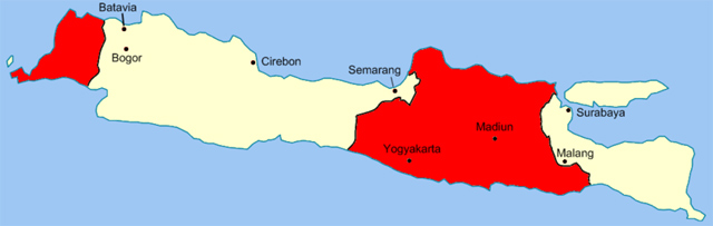 Wilayah Indonesia (merah) terlihat Malang menjadi dua bagian