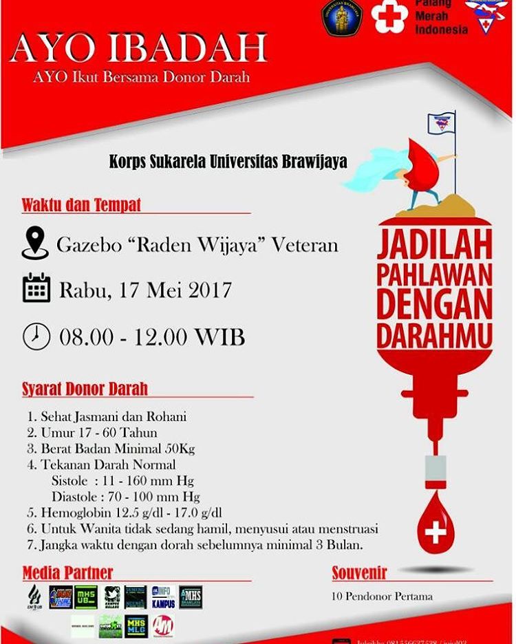Poster kegiatan donor darah bertajuk "Ayo Ibadah". (Foto: Instagram @mahasiswabrawijaya)