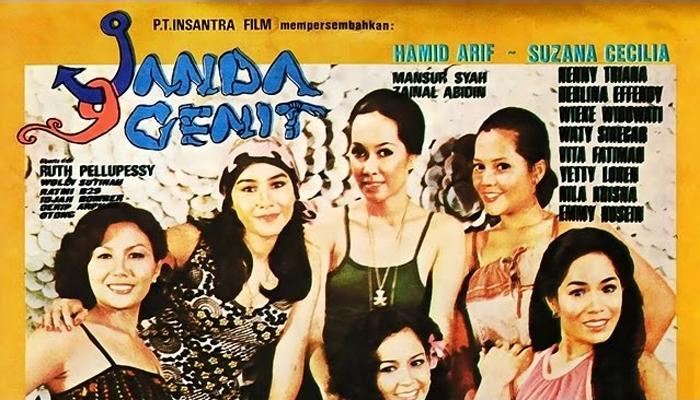 Poster fil Janda Genit, salah satu film yang dibintangi Susanna Caecilia, sktris jadulnya Ngalam