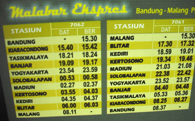 Jadual Malabar Ekspress dari Kota Bandung ke Malang
